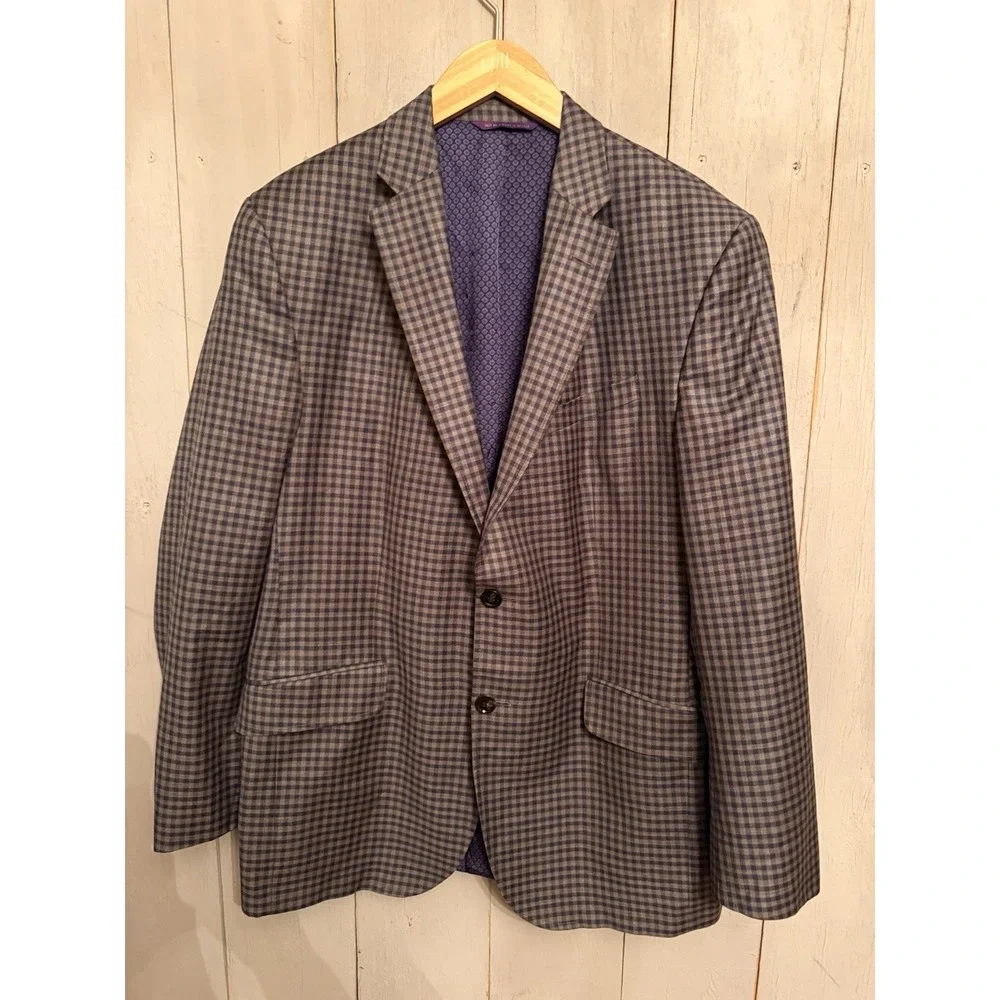 Ted Baker London Endurance Jacket Blazer Wool Laine‎ Grey purple Plaid 42R H14